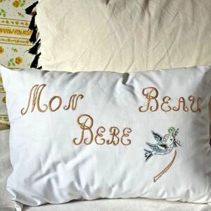 Hand embroidered French style heirloom baby Nursery pillow‎ brand new home decor